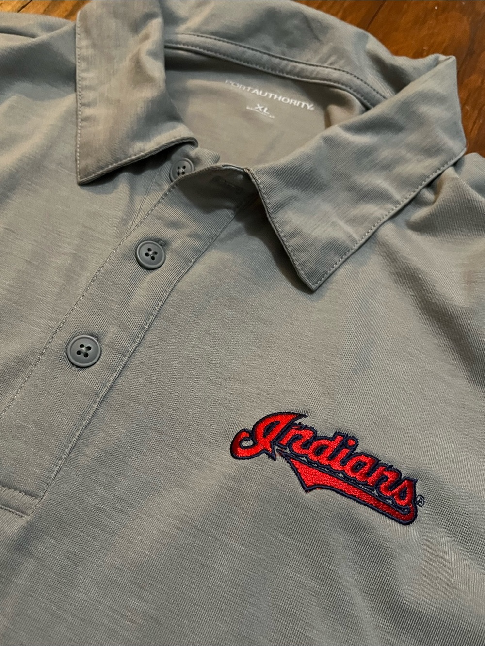 Port Authority Grey Polo with Red & Navy 'Indians' Embroidery